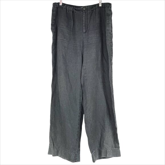 VINCE 100% Hemp Relaxed Wide-Leg Utility Pants in Dark Night Lake Black Size 14 - Picture 1 of 8